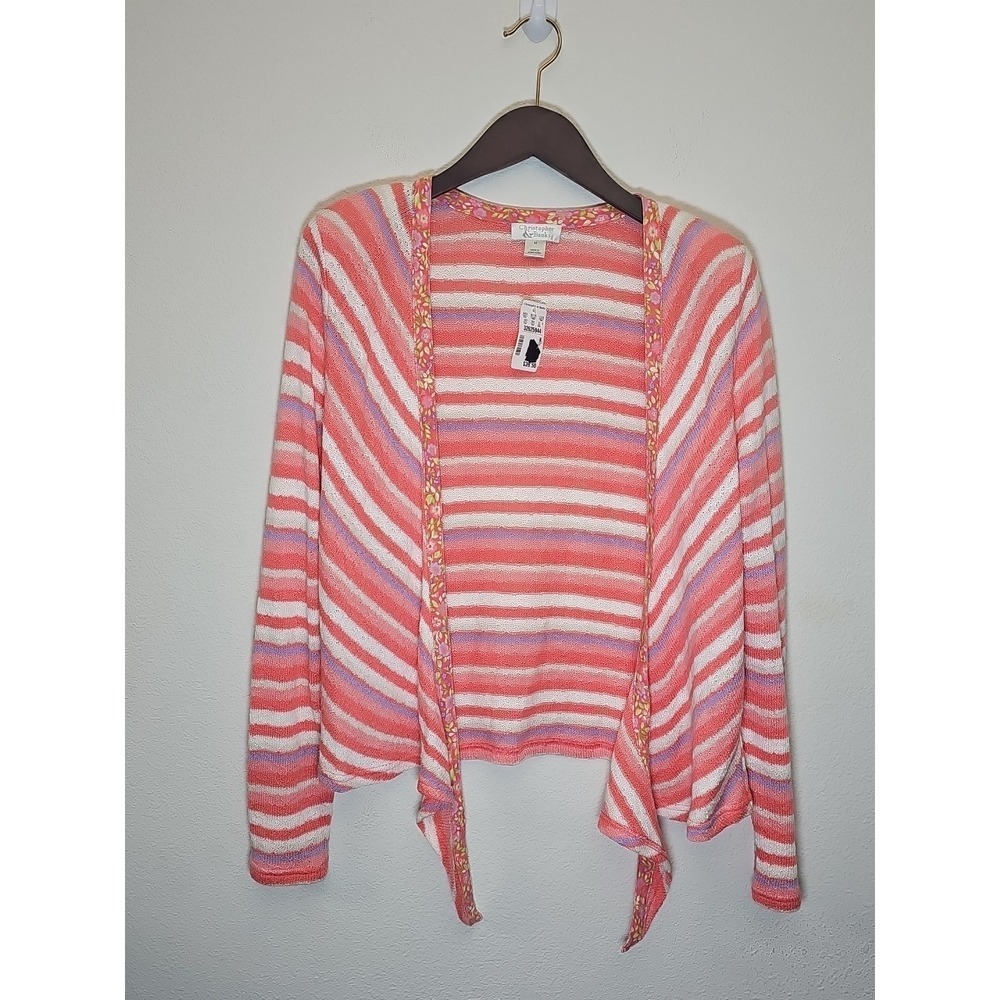 Christopher & Banks Pink and White Striped Cardigan Long Sleeve Size M